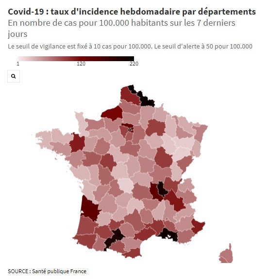 COVID taux d'incidence hebdo
